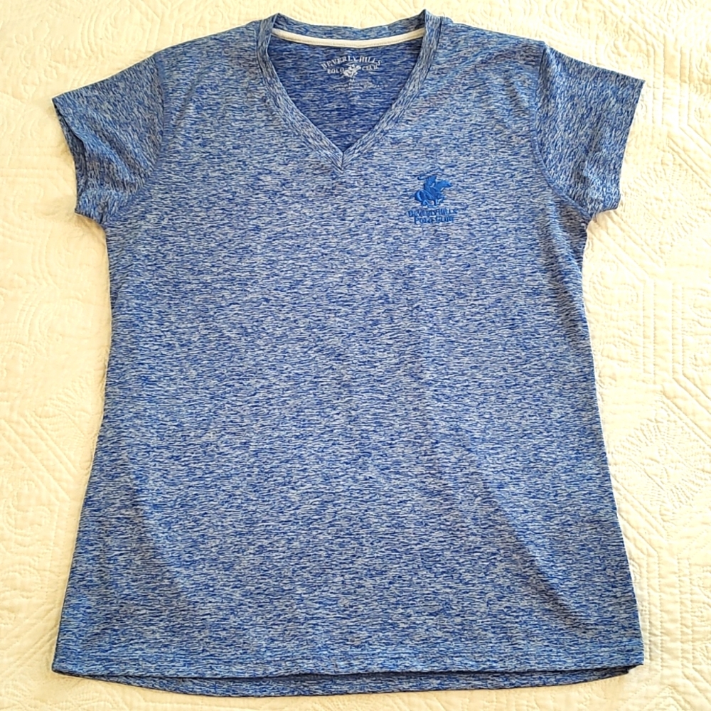 Beverly Hills Polo Club Womens V-neck Space Dyed Active Tee Shirt/Size M
